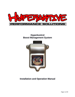 Hyperkontrol Boost Management System Installation and Operation Manual