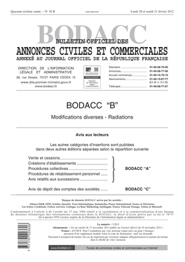 Bodacc Bulletin Officiel Des Annonces Civiles Et