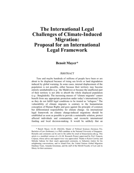The International Legal Challenges of Climate-Induced Migration: Proposal for an International Legal Framework