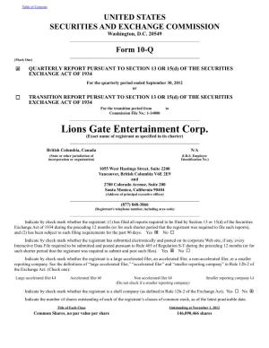 Lions Gate Entertainment Corp. (Exact Name of Registrant As Specified in Its Charter) ______