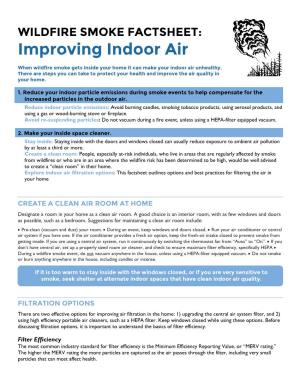 WILDFIRE SMOKE FACTSHEET: Improving Indoor Air