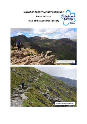 SNOWDON FORGET-ME-NOT CHALLENGE 5 Ways in 5 Days in Aid of the Alzheimer’S Society