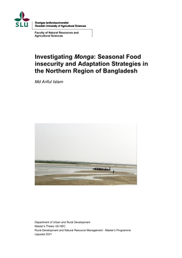 Investigating Monga: Seasonal Food Insecurity and Adaptation Strategies in the Northern Region of Bangladesh