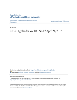 2016 Highlander Vol 100 No 12 April 26, 2016