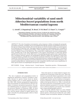 Mitochondrial Variability of Sand Smelt Atherina Boyeri Populations from North Mediterranean Coastal Lagoons