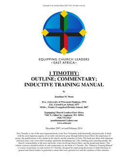 1 Timothy: Outline; Commentary; Inductive Training Manual