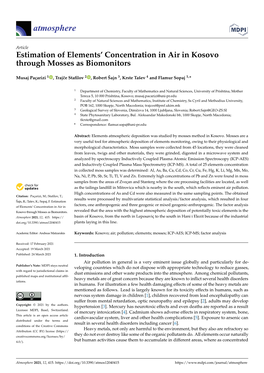 Estimation of Elements' Concentration in Air in Kosovo Through Mosses As