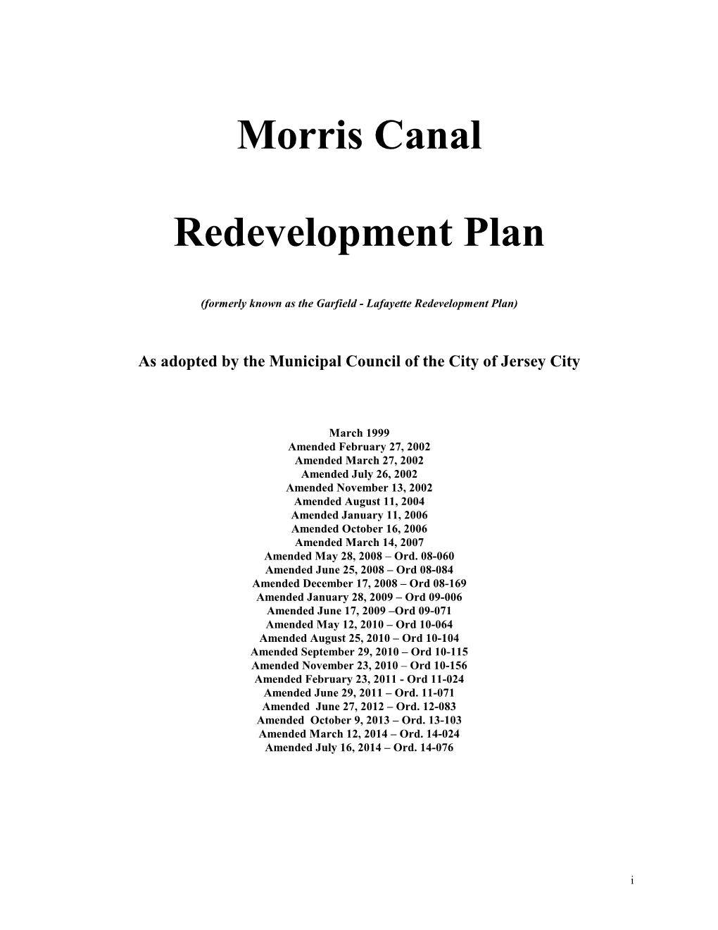 Morris Canal Redevelopment Plan