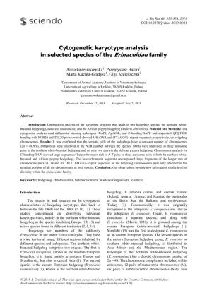 Cytogenetic Karyotype Analysis in Selected Species of the Erinaceidae Family