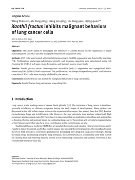 Xanthii Fructus Inhibits Malignant Behaviors of Lung Cancer Cells