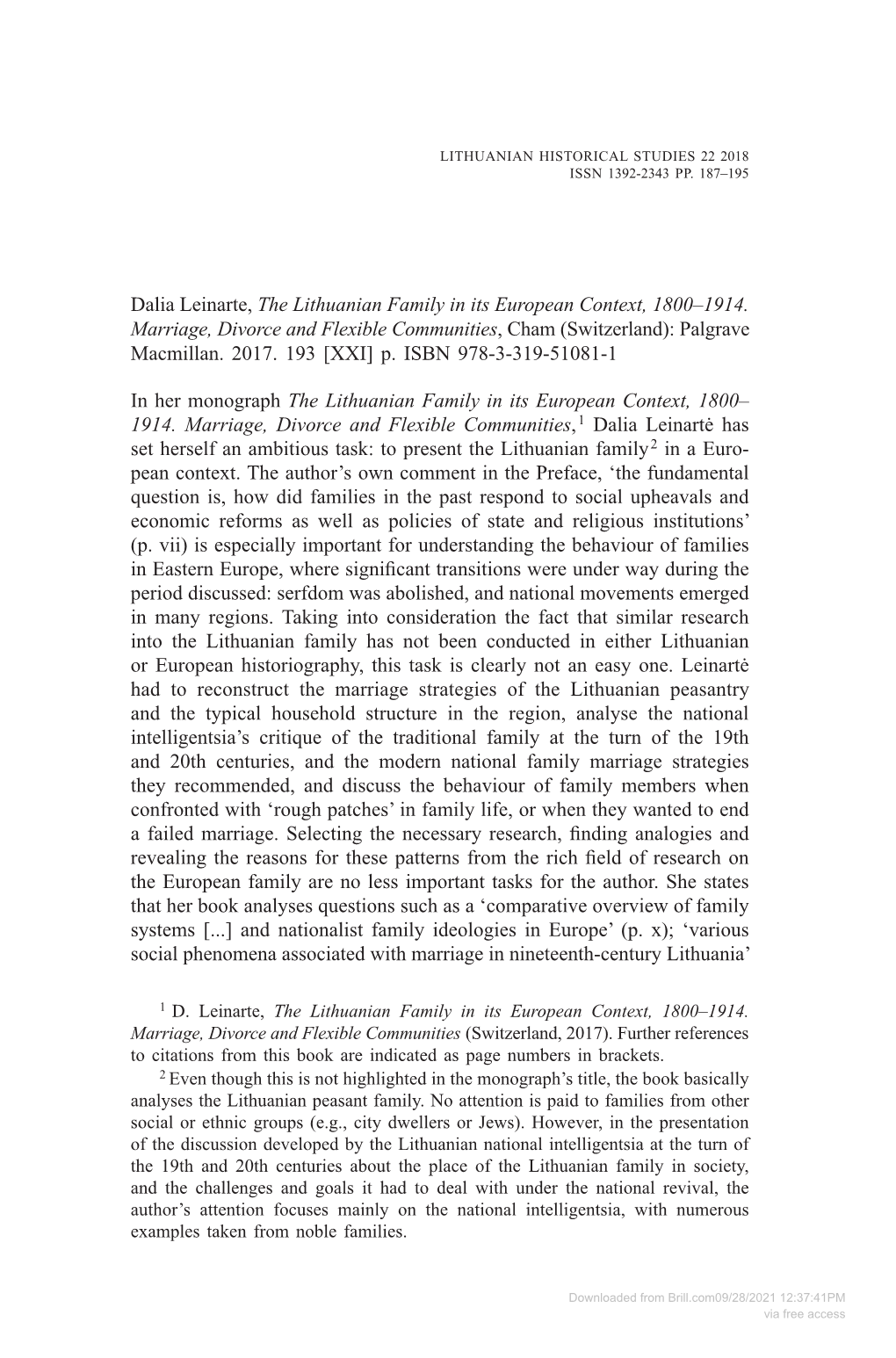 Dalia Leinarte, the Lithuanian Family in Its European Context, 1800–1914