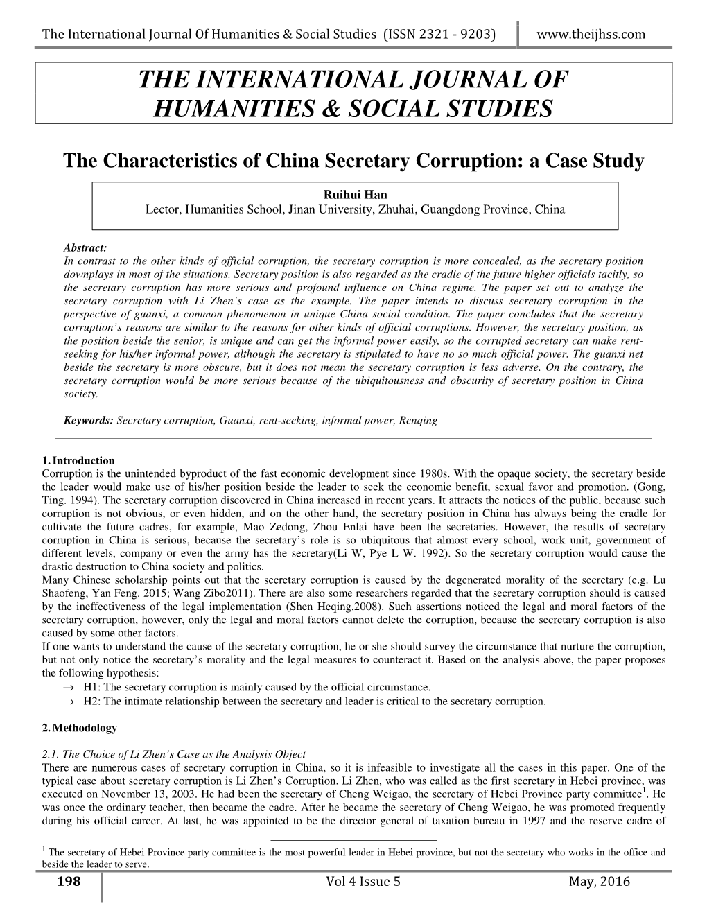 The International Journal of Humanities & Social Studies