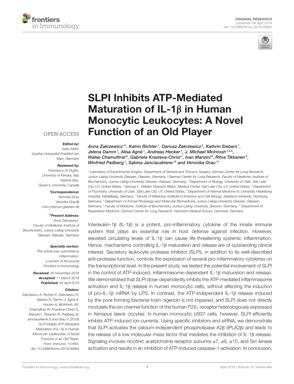 SLPI Inhibits ATP-Mediated Maturation of IL-1Β in Human Monocytic Leukocytes: a Novel Function of an Old Player