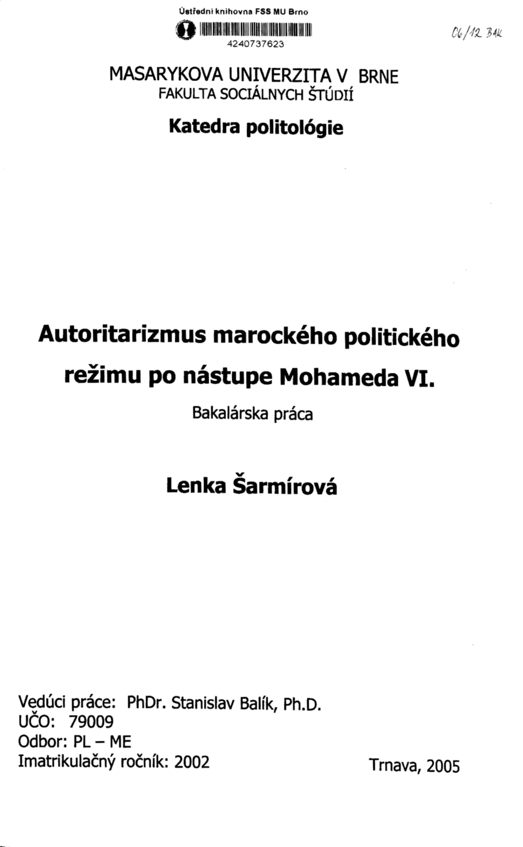 Autoritarizmus Marockeho Politickeho Rezimu Po Nastupe Mohameda VI