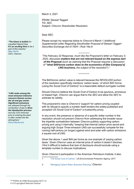 Chevron Corporation Additional Supplemental Letter Regarding Stockholder Proposal of Stewart Taggart Securities Exchange Act of 1934—Rule 14A-8