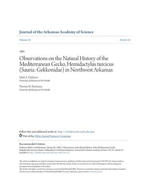 Observations on the Natural History of the Mediterranean Gecko, Hemidactylus Turcicus (Sauria: Gekkonidae) in Northwest Arkansas Mark A