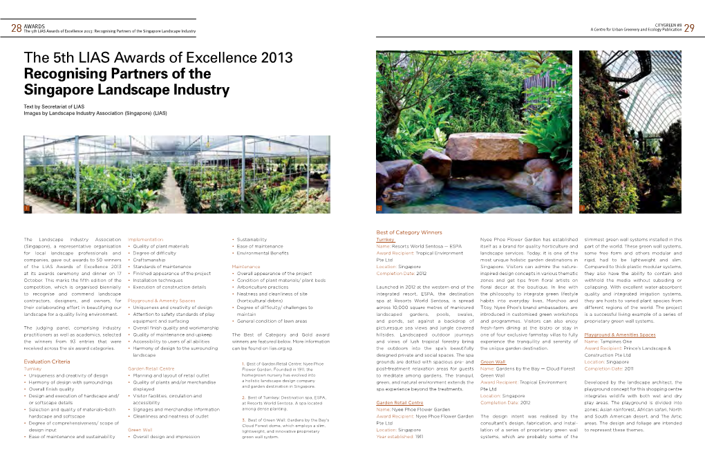 The 5Th LIAS Awards of Excellence 2013 Recognising Partners of the Singapore Landscape Industry