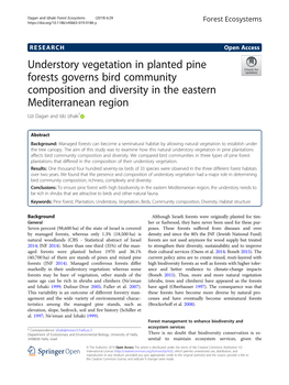 Understory Vegetation in Planted Pine Forests Governs Bird Community Composition and Diversity in the Eastern Mediterranean Region Uzi Dagan and Ido Izhaki*