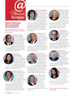 Shaker Heights Schools Recently Resources for the Warrensville Heights City Welcomed the Following New Leadership School District