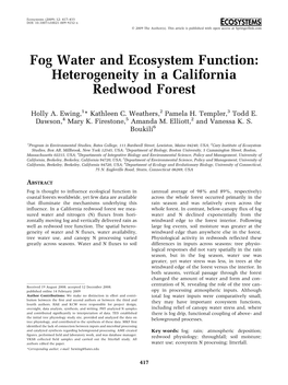 Fog Water and Ecosystem Function: Heterogeneity in a California Redwood Forest