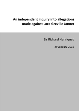 An Independent Inquiry Into Allegations Made Against Lord Greville Janner