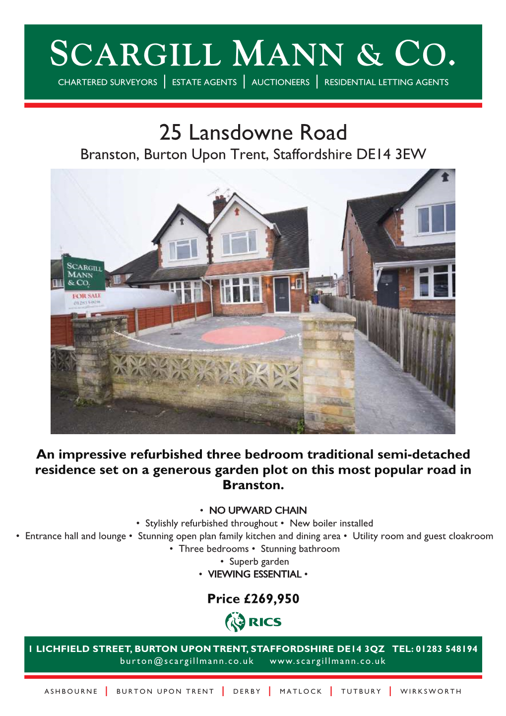 25 Lansdowne Road Branston, Burton Upon Trent, Staffordshire DE14 3EW