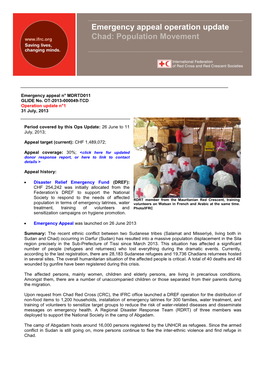 Emergency Appeal Operation Update Chad: Population Movement