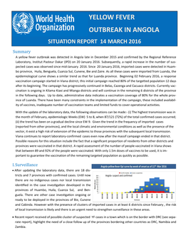 Yellow Fever Outbreak in Angola Situation Report 14 March 2016