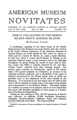 Novitates Published by the American Museum of Natural History City of New York May 13, 1952 Number 1565