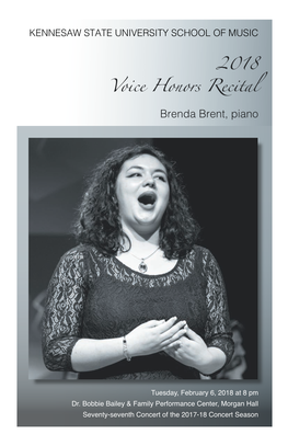 2018 Voice Honors Recital Brenda Brent, Piano