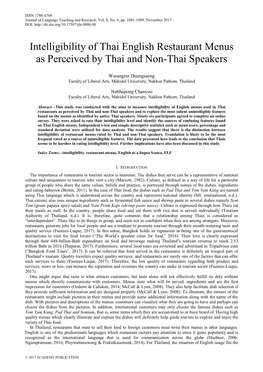 Intelligibility of Thai English Restaurant Menus As Perceived by Thai and Non-Thai Speakers