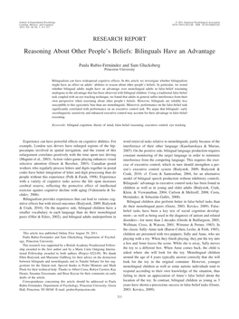 Reasoning About Other People's Beliefs: Bilinguals Have an Advantage