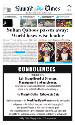 Sultan Qaboos Passes Away: World Loses Wise Leader