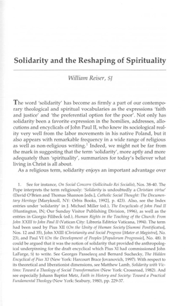 Solidarity and the Reshaping of Spirituality