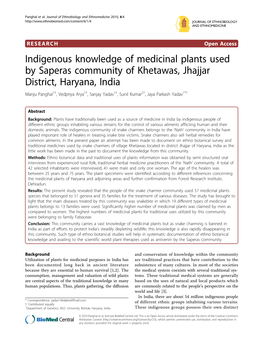 Indigenous Knowledge of Medicinal Plants Used by Saperas Community