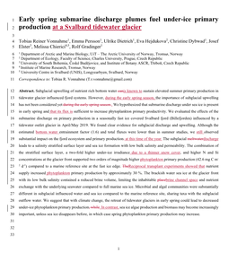 Early Spring Submarine Discharge Plumes Fuel Under-Ice Primary