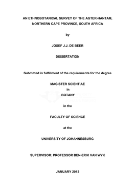 An Ethnobotanical Survey of the Agter-Hantam, Northern Cape Province, South Africa