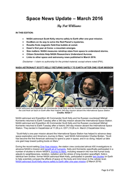Space News Update March 2016