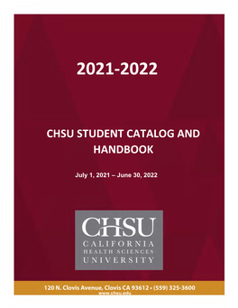 2021-2022 CHSU Student Catalog and Handbook