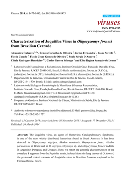 Characterization of Juquitiba Virus in Oligoryzomys Fornesi from Brazilian Cerrado