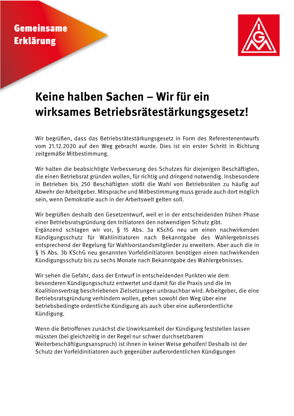 Wir Für Ein Wirksames Betriebsrätestärkungsgesetz!