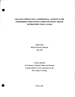 VOLCANIC EVIDENCE: for a COMPOSITIONAL CONTRA ST in the LITHOSPHERIC UPPER MANTLE ACROSS the TINTINA Treneh, SOUTHEASTERN YUKON, CANADA