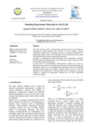 Modeling Hyperelastic Materials by MATLAB