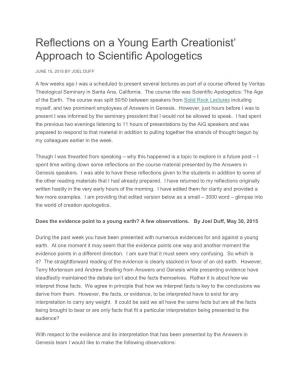 Reflections on a Young Earth Creationist' Approach to Scientific