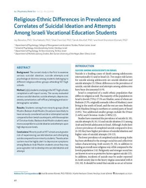 Religious-Ethnic Differences in Prevalence and Correlates of Suicidal Ideation and Attempts Among Israeli Vocational Education Students