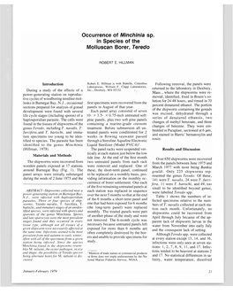 Occurrence of Minchinia Sp. in Species of the Molluscan Borer, Teredo