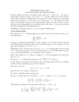Math 346 Lecture #29 11.6 Power Series and Laurent Series