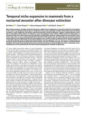 Temporal Niche Expansion in Mammals from a Nocturnal Ancestor After Dinosaur Extinction