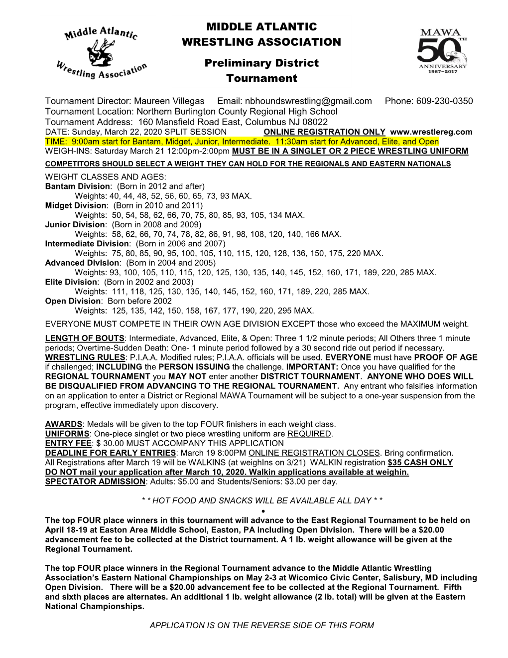 MIDDLE ATLANTIC WRESTLING ASSOCIATION Preliminary District