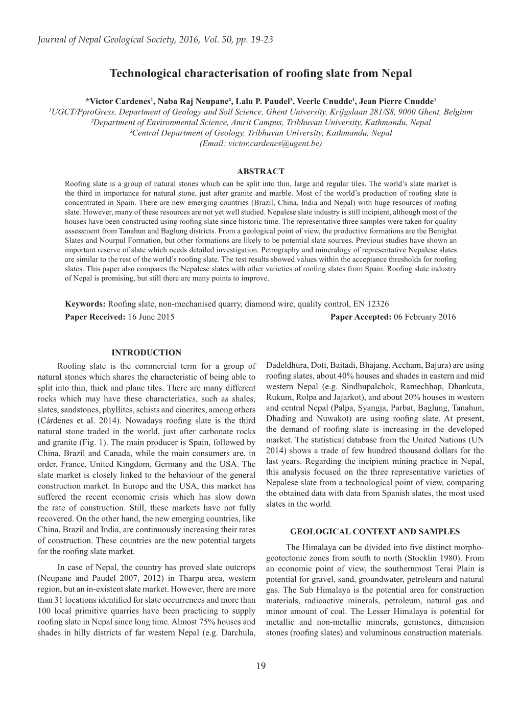 Technological Characterisation of Roofing Slate from Nepal